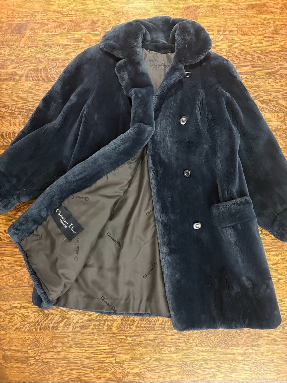 Vintage Christian Dior navy sheared beaver Fur Jacket circa mid 1980s